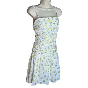 Japna Lemon Ruched Cotton Mini Dress XL NWT